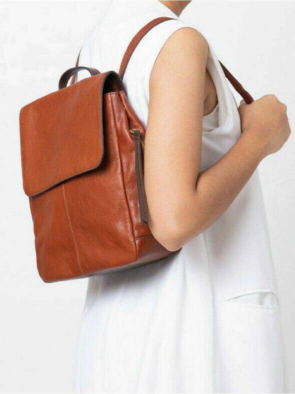 Fossil Claire Brandy Leather Backpack SHB1932213 Brown Brass women’s bag EUC